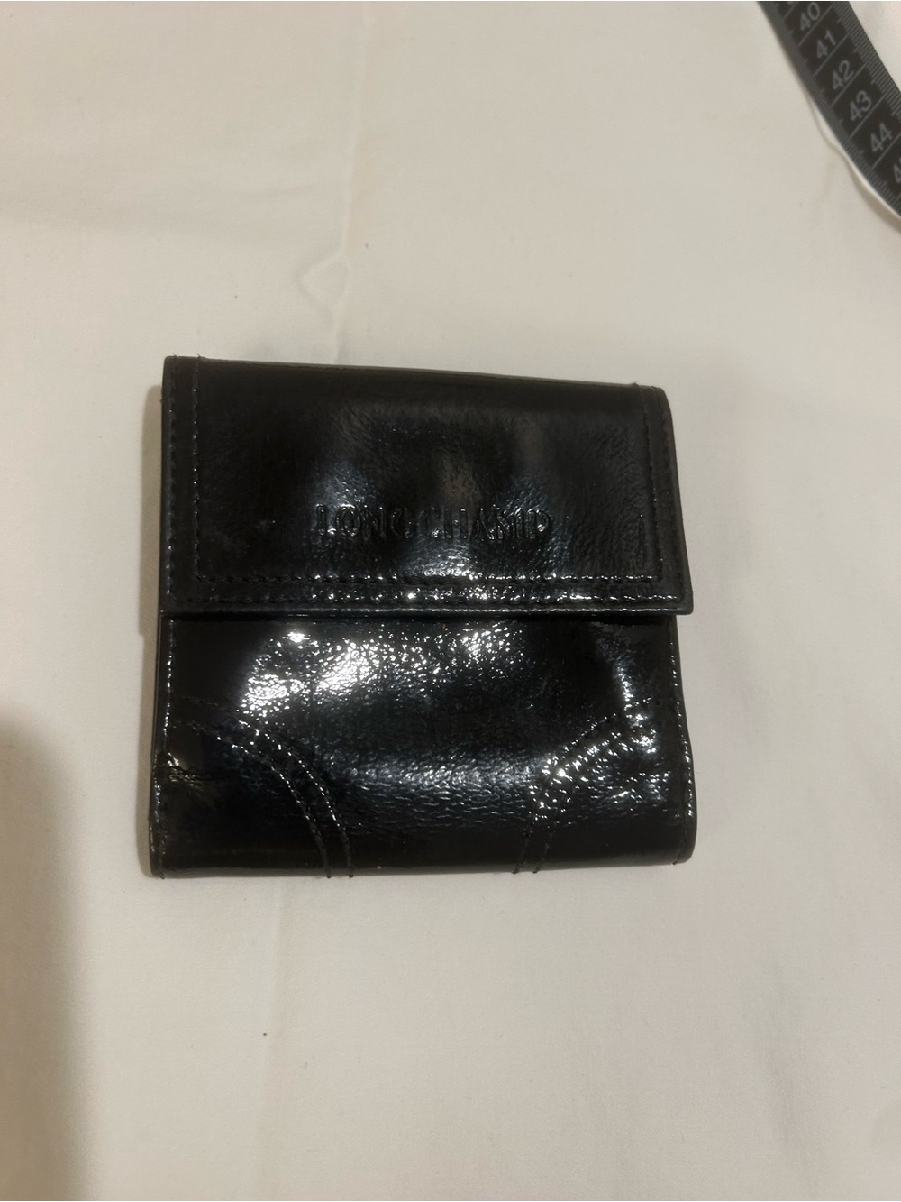 Longchamp Black Patent Trifold Wallet